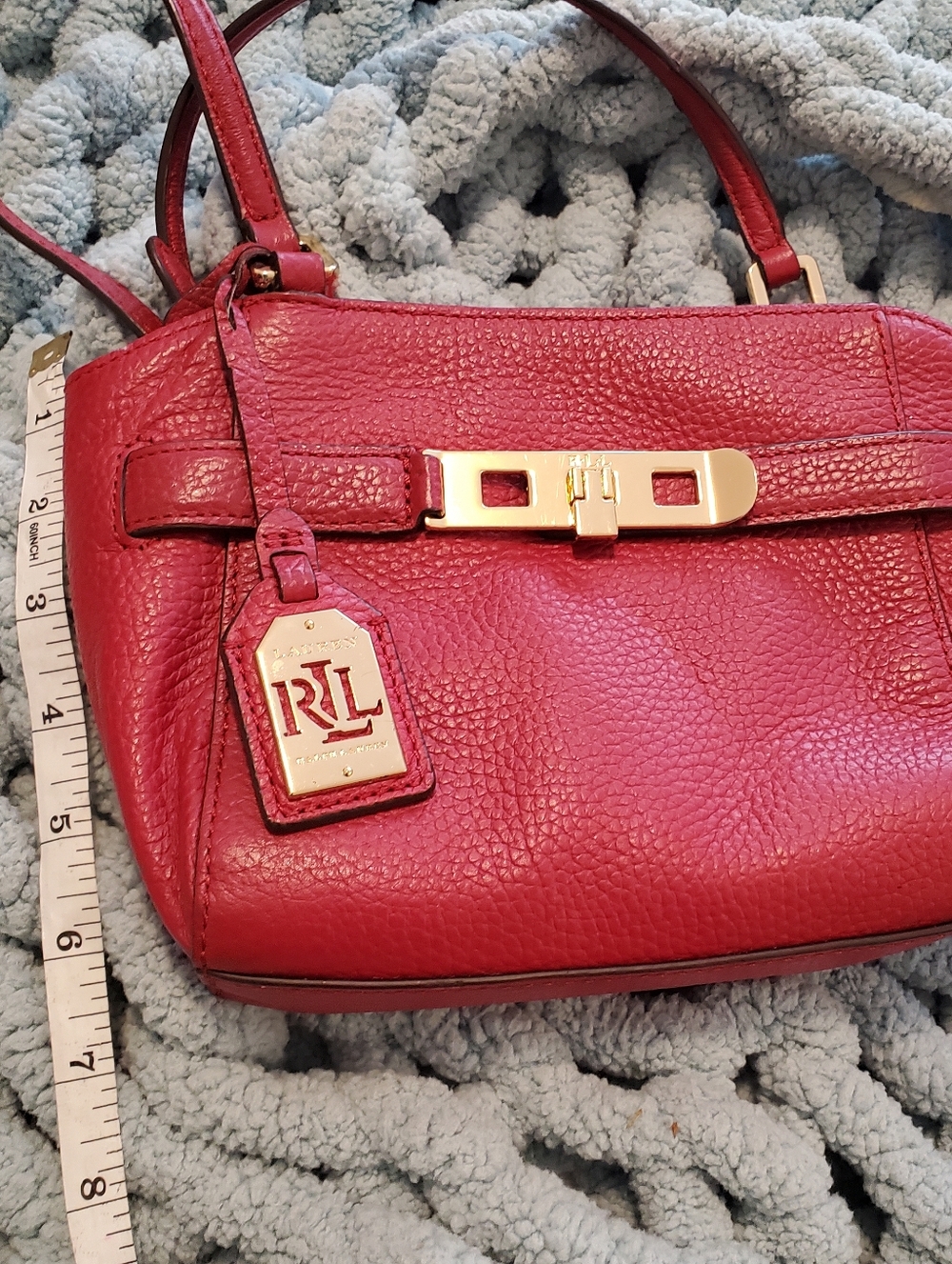 Ralph Lauren Red Pebbled Leather Small Crossbody with Gold Hardware - Picture 2 of 11